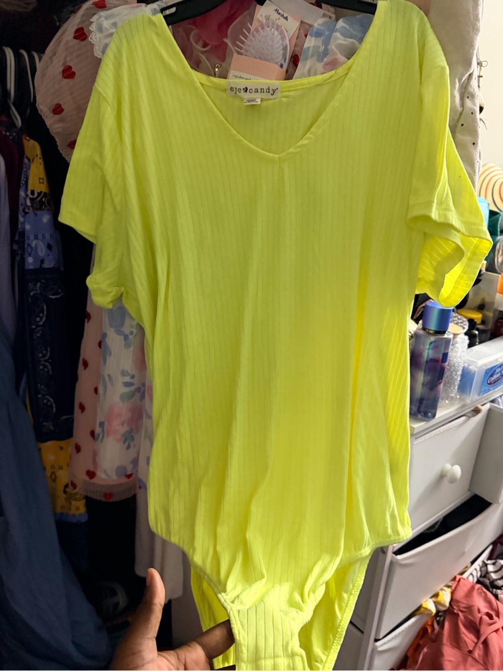 eye candy Neon Yellow V‑Neck Ribbed Bodysuit